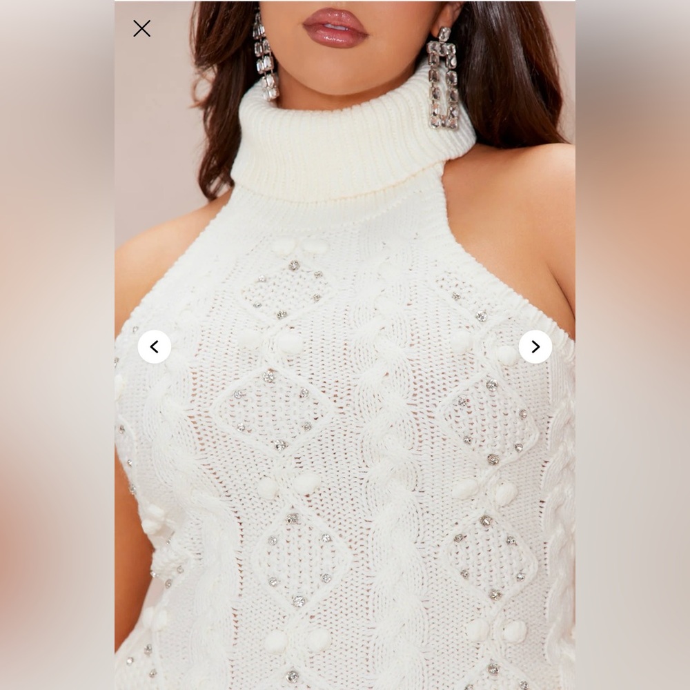 ✨ Fashion Nova Vermont Embellished Halter Sweater – Ivory | NWT ✨